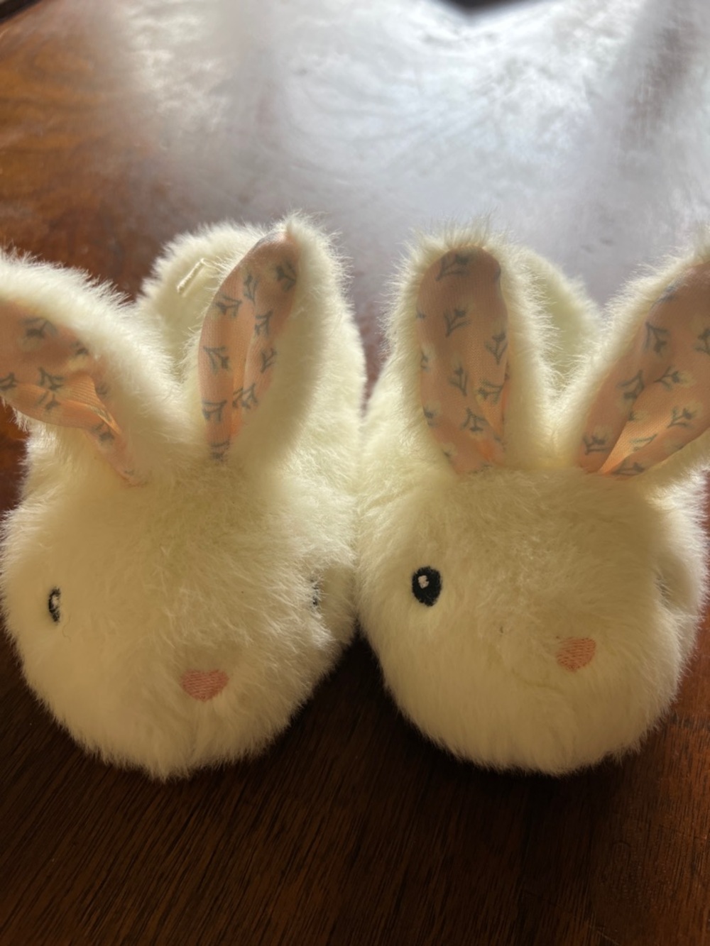 Plush Bunny Kids Slippers - Cream with Pink Accents